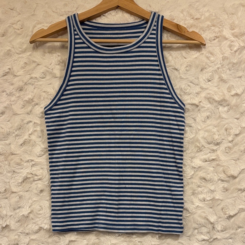 American Eagle Striped Blue and White Tank Top